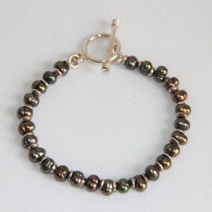 Sterling Silver Peacock Potato Pearl Bracelet
